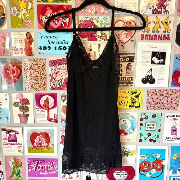 Y2K Elegant Black floral bow Lace Slip Dress - Picture 2 of 10